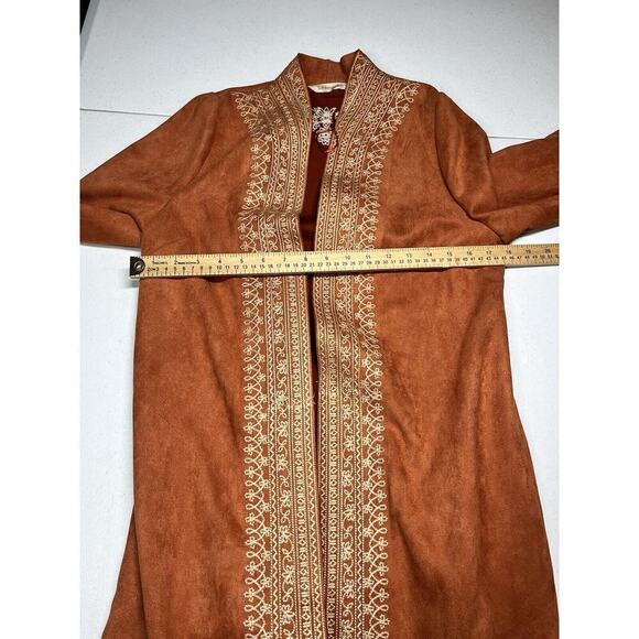 Soft Surroundings Womens Faux Suede Leona Duster Jacket Embroidered XS Pockets - Picture 7 of 8